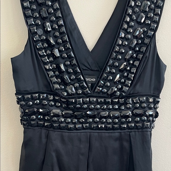 Bebe black silk sleeveless dress with beading small - Picture 4 of 16